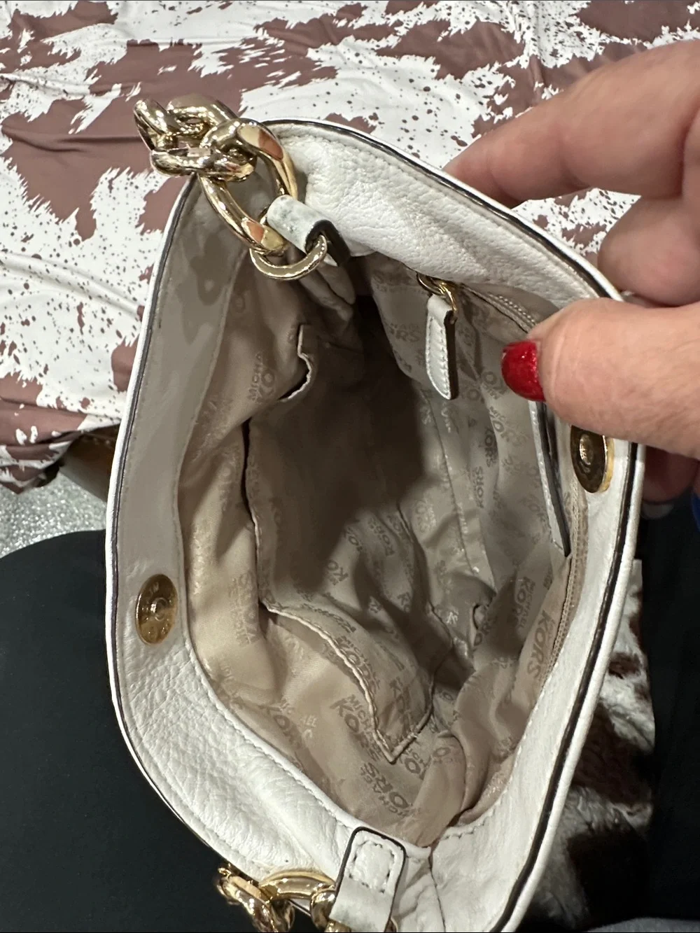 Michael Kors Hamilton Cream White Pebbled Leather Crossbody with Gold Accents
